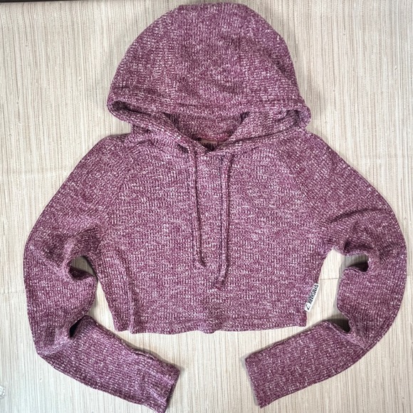 Gymshark Tops - Gymshark Cropped Speckled Knit Hoodie Purple Long Sleeve Hooded Sweatshirt Women